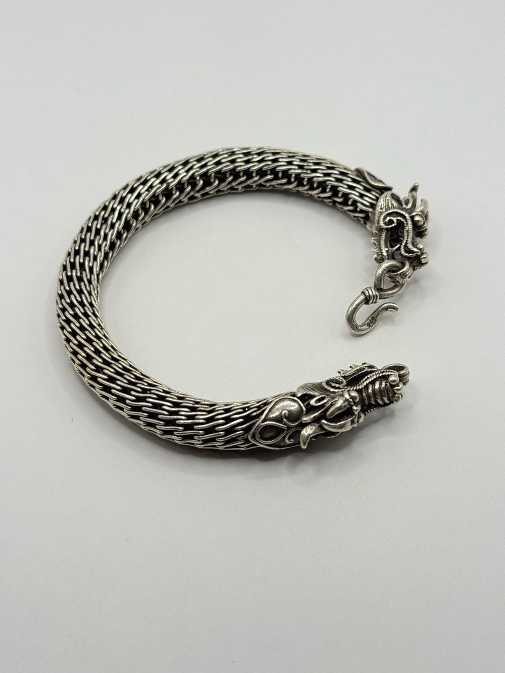 Old Sterling Silver Dragon Head Men's Bracelet - Hand made 925 Silver 7.7inch